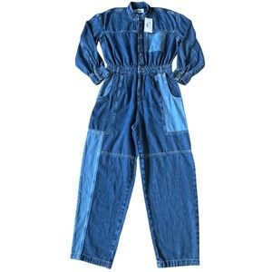 NEW Ba&sh Quincy Colorblock Denim Jumpsuit Indigo Two Tone Utility Y2K Chic Barn